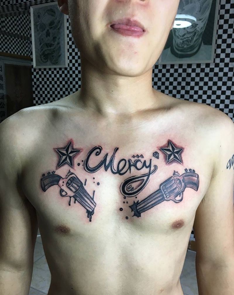 欧美风格花胸纹身图片