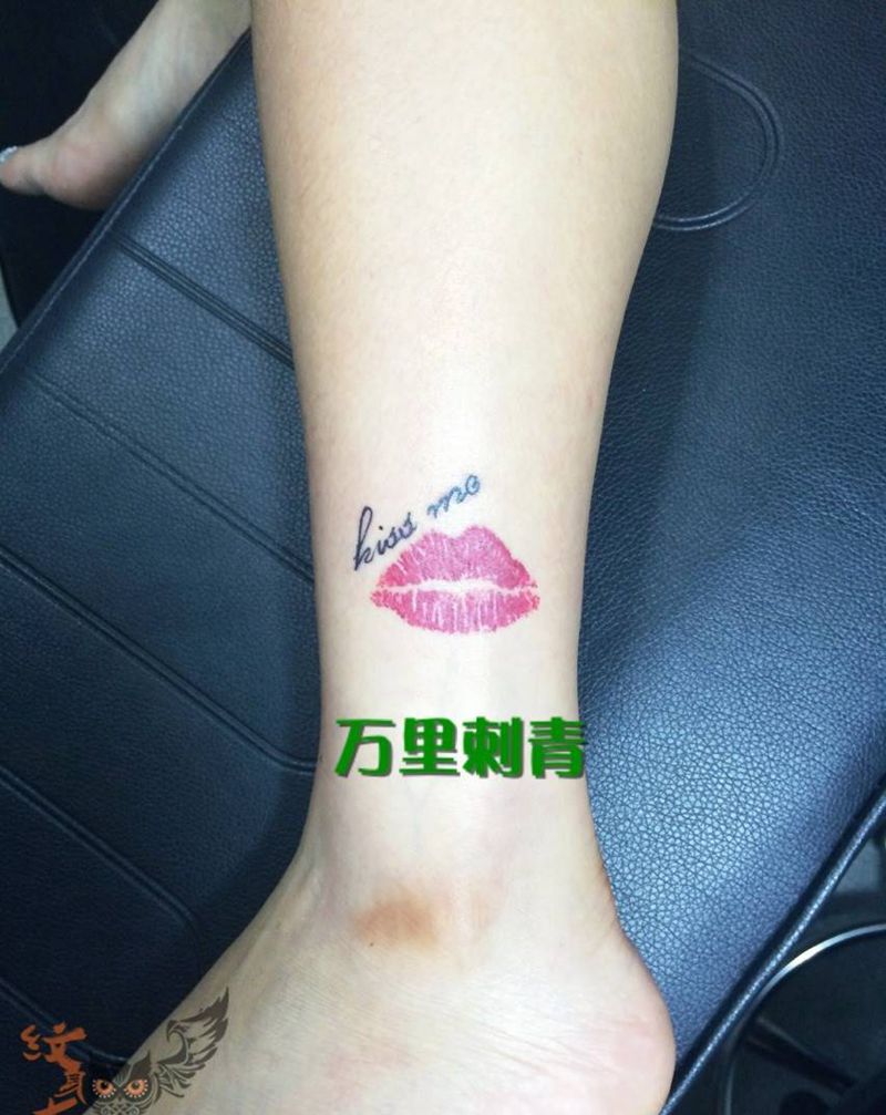红唇纹身图片_成品脚部欧美静物纹身图案