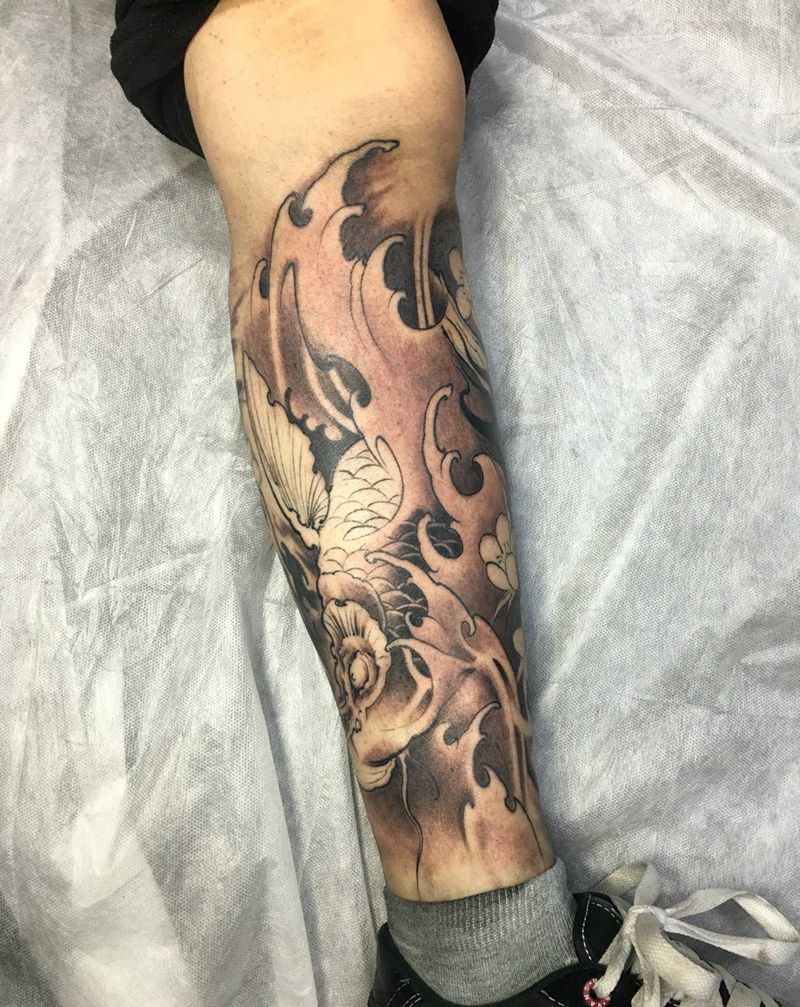 鲤鱼包小腿纹身图片