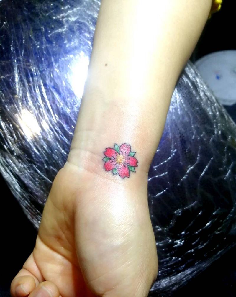 樱花纹身纹身图片_手部新传统纹身图案