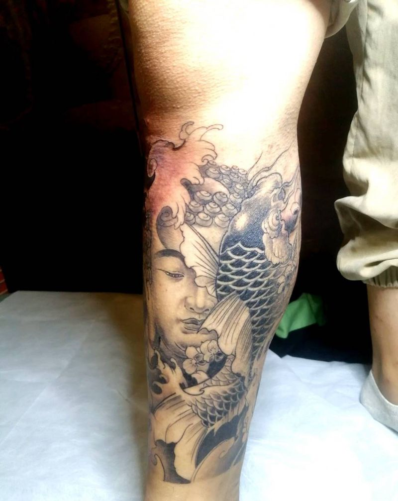 包小腿纹身图片_腿部新传统纹身图案