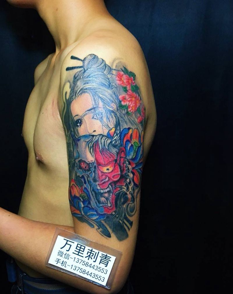 艺伎般若花纹身图片