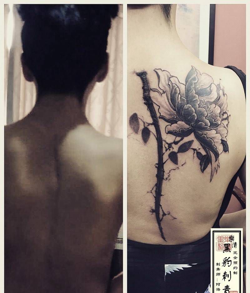 疤痕遮盖牡丹纹身图片