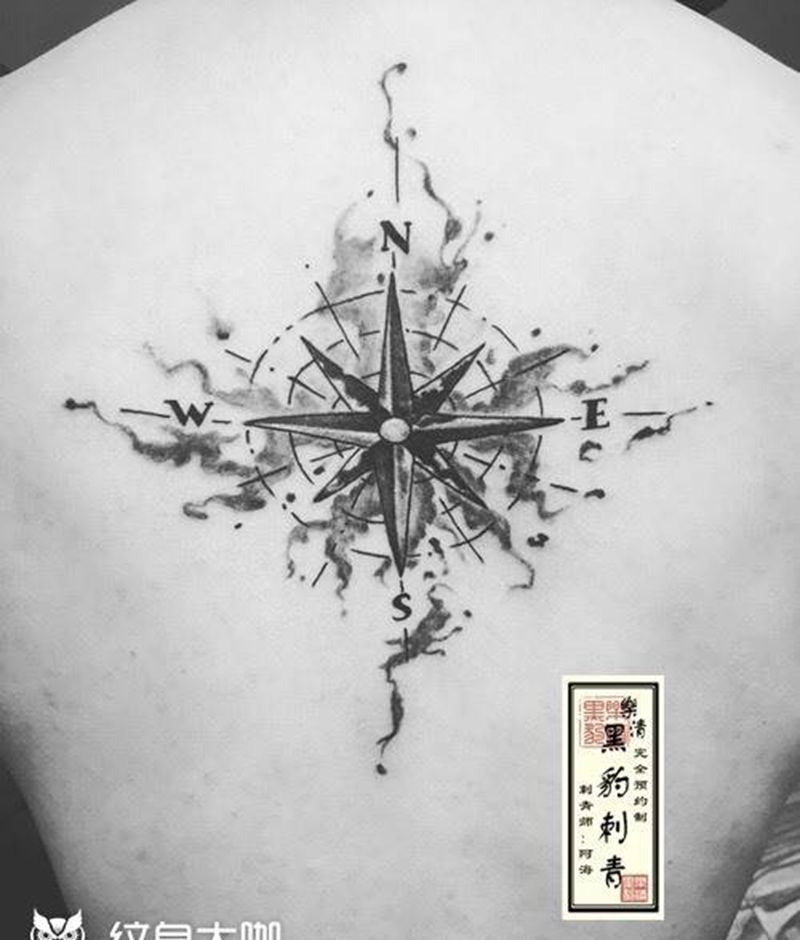 泼墨指南针纹身图片