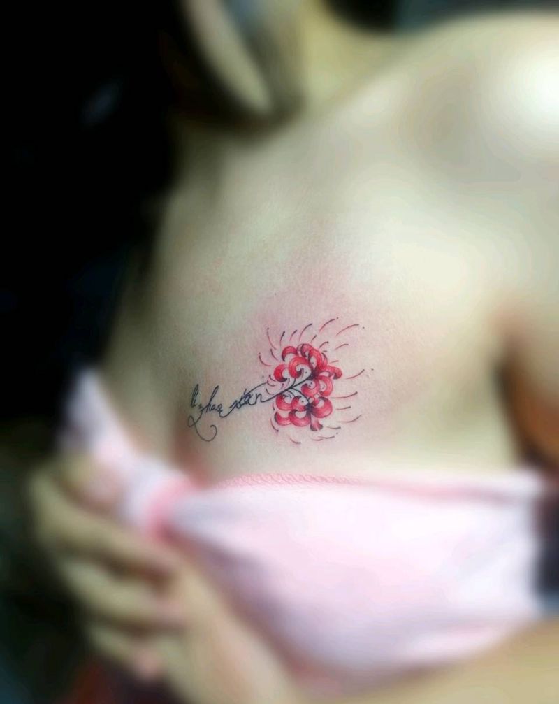 彼岸花纹身图片_胸部新传统纹身图案