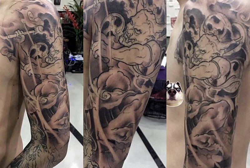 雷神，龙，花臂纹身图片