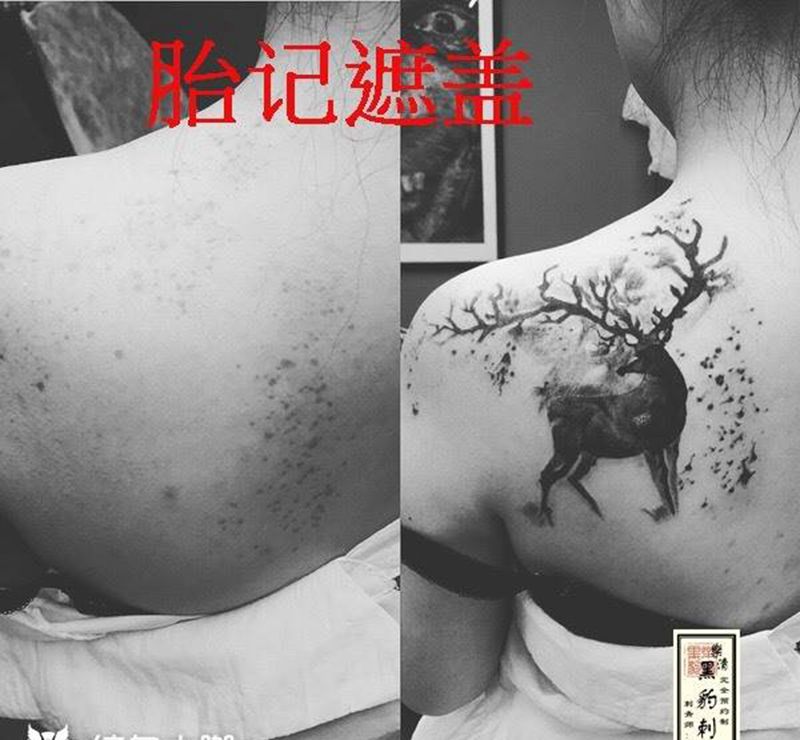 水墨鹿纹身图片