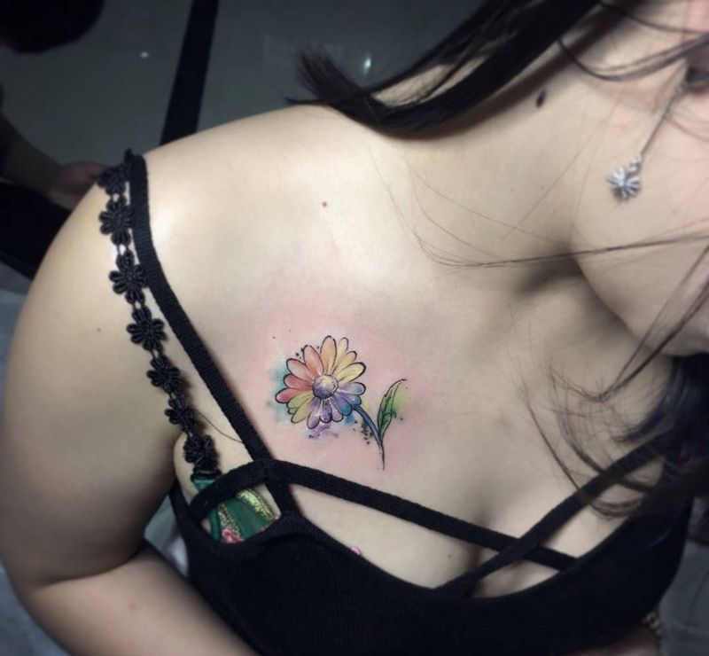 七彩花纹身图片_成品手臂胸部腹部肩部腰部欧美清新植物静物纹身图案