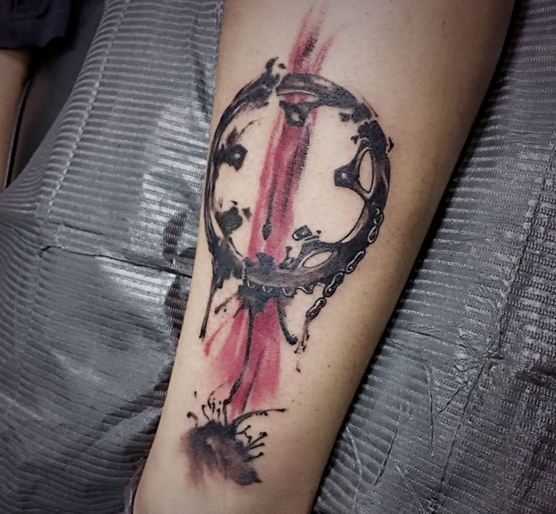 齿轮纹身图片_成品腿部国画静物宗教几何纹身图案