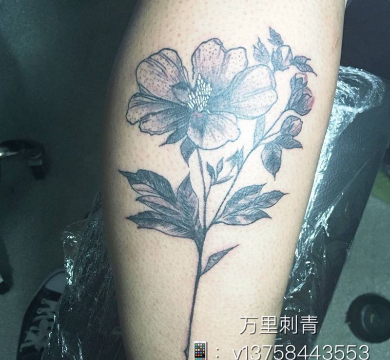 小腿花纹身图片