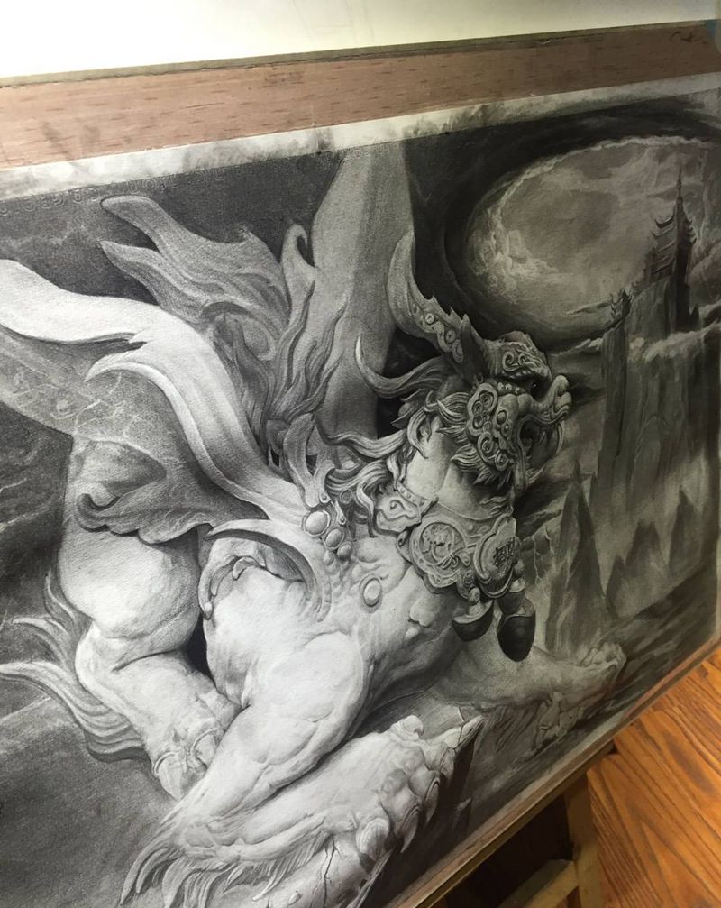 石雕貔貅纹身图片_手稿传统原创纹身图案