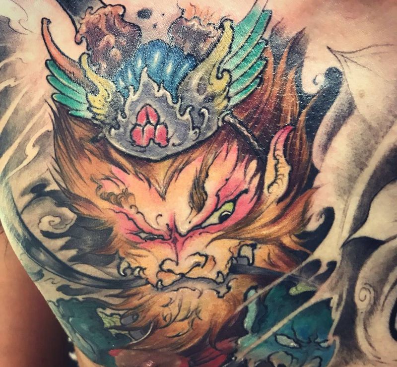 悟空纹身图片_成品传统胸部动物鬼神纹身图案