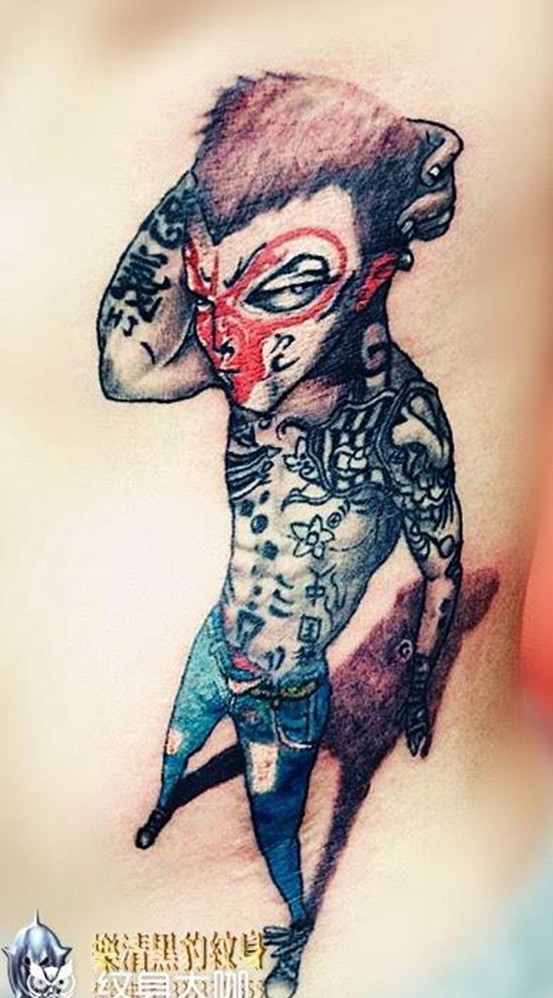 社会猴纹身图片_成品腰部传统人物纹身图案