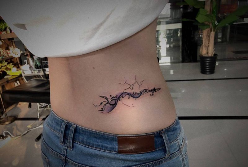 星座纹身图片_成品腰部清新几何字符纹身图案