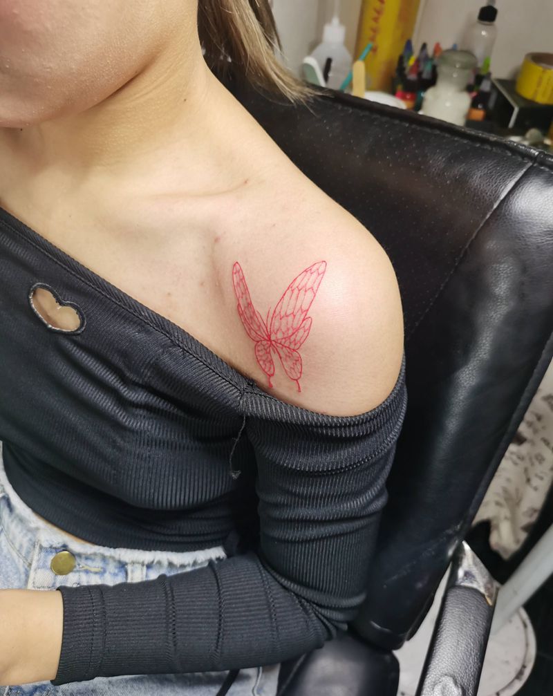 蝴蝶纹身图片_手臂几何纹身图案