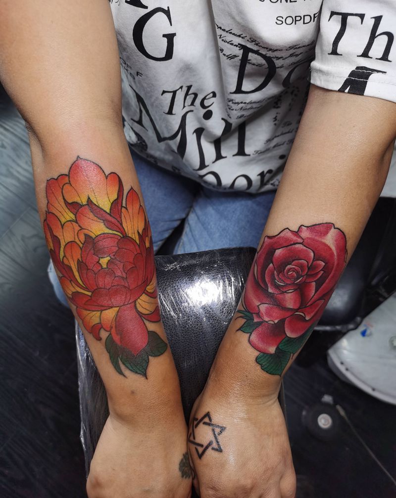 两个遮盖的图案纹身图片_手臂新传统纹身图案