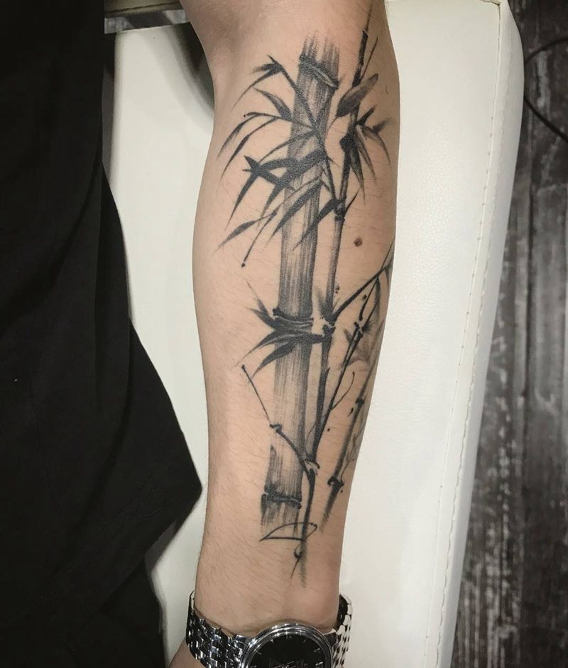 竹纹身图片_成品手臂国画植物纹身图案
