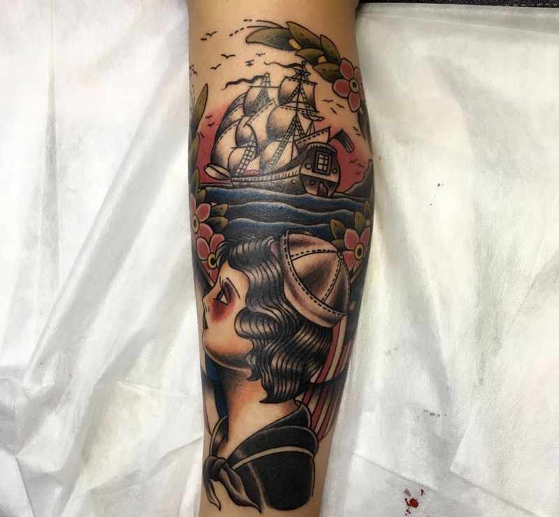 小腿school纹身图片