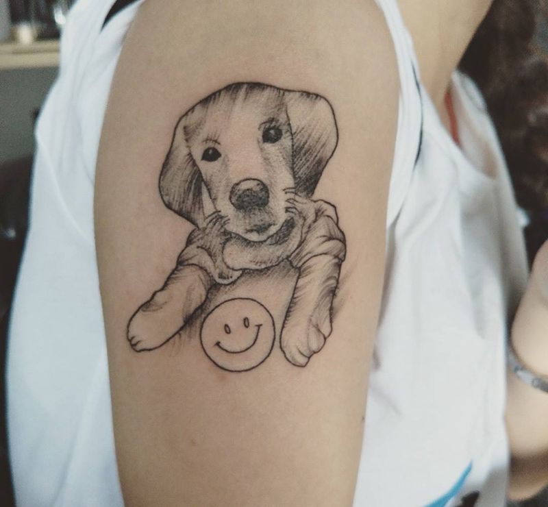 宠物狗纹身图片_成品手臂动物清新肖像欧美纹身图案