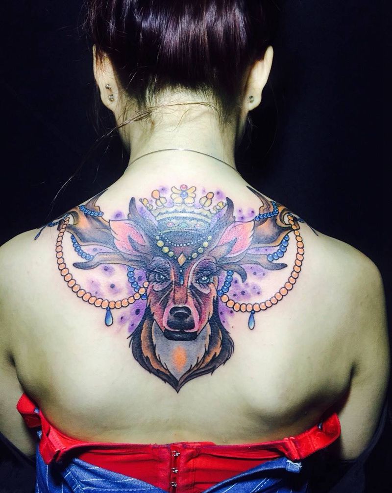 遮盖作品～鹿头～纹身图片