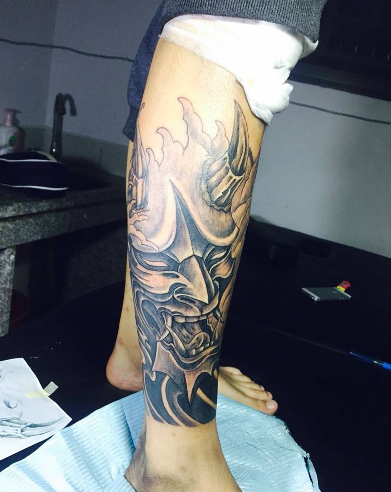 包小腿，般若和浪花～纹身图片