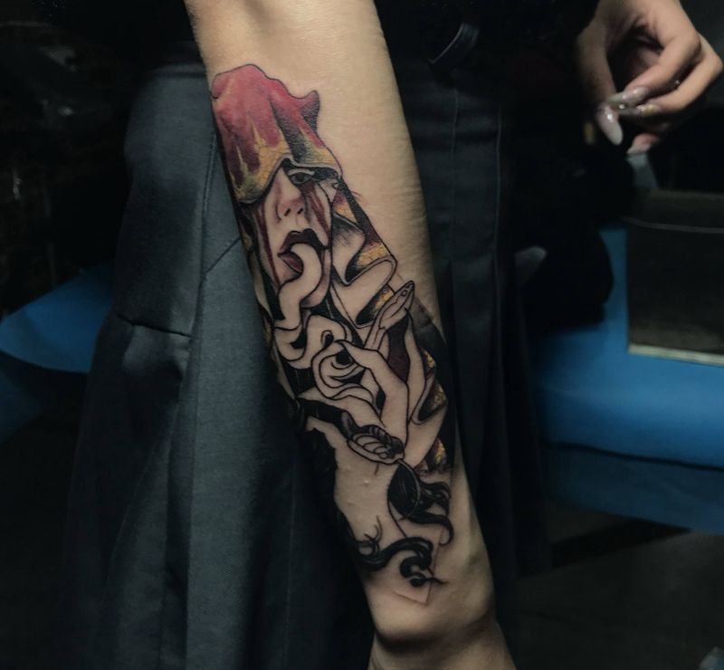 女人纹身图片_手臂New School纹身图案