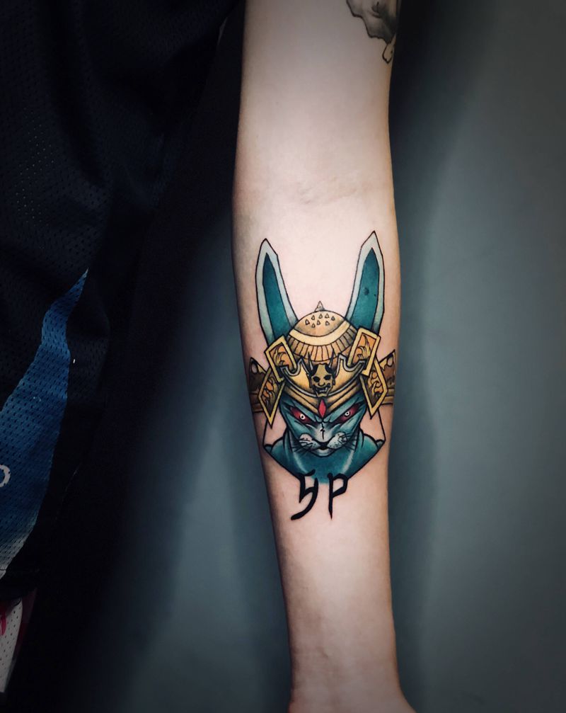 兔武士纹身图片_手臂Old School老传统纹身图案