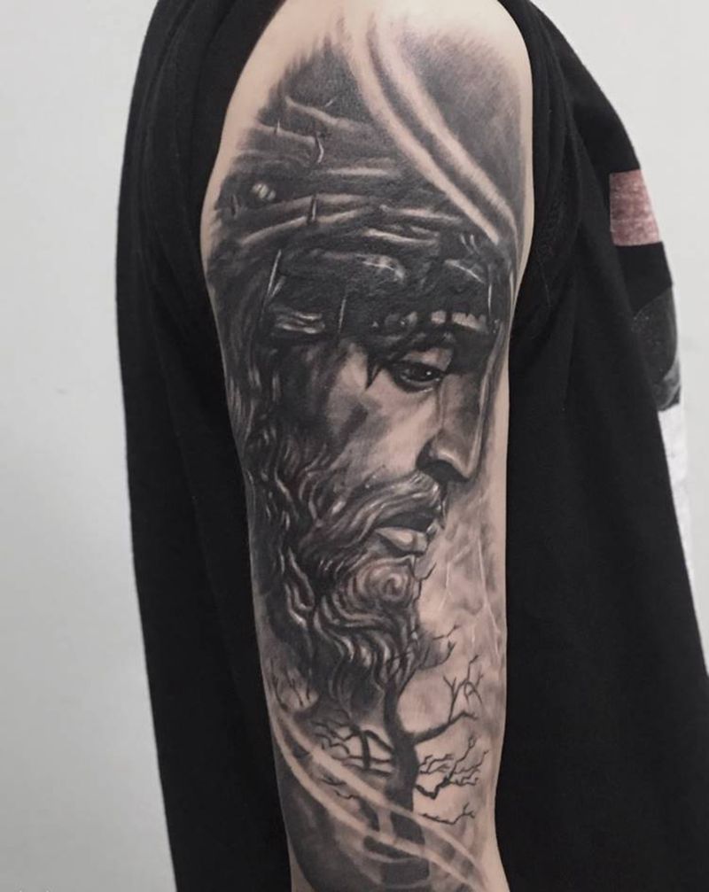 写实耶稣  遮盖作品纹身图片_欧美写实纹身图案