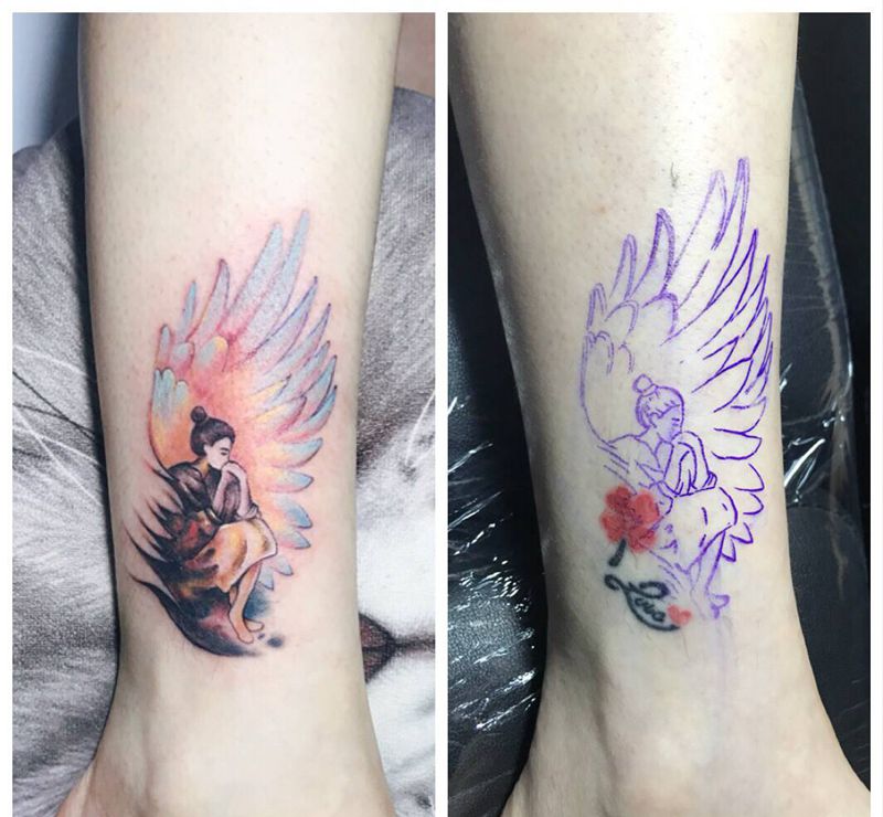 腿部遮盖纹身图片_腿部纹身图案