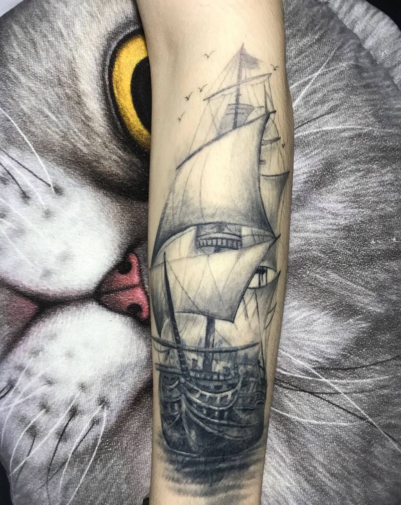 帆船⛵️纹身图片_手臂纹身图案