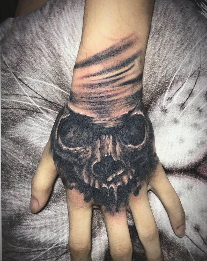 暗黑骷髅纹身图片_手部纹身图案