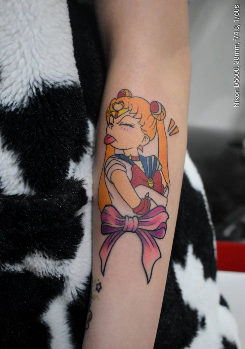 调皮美少女纹身图片_手臂New School纹身图案