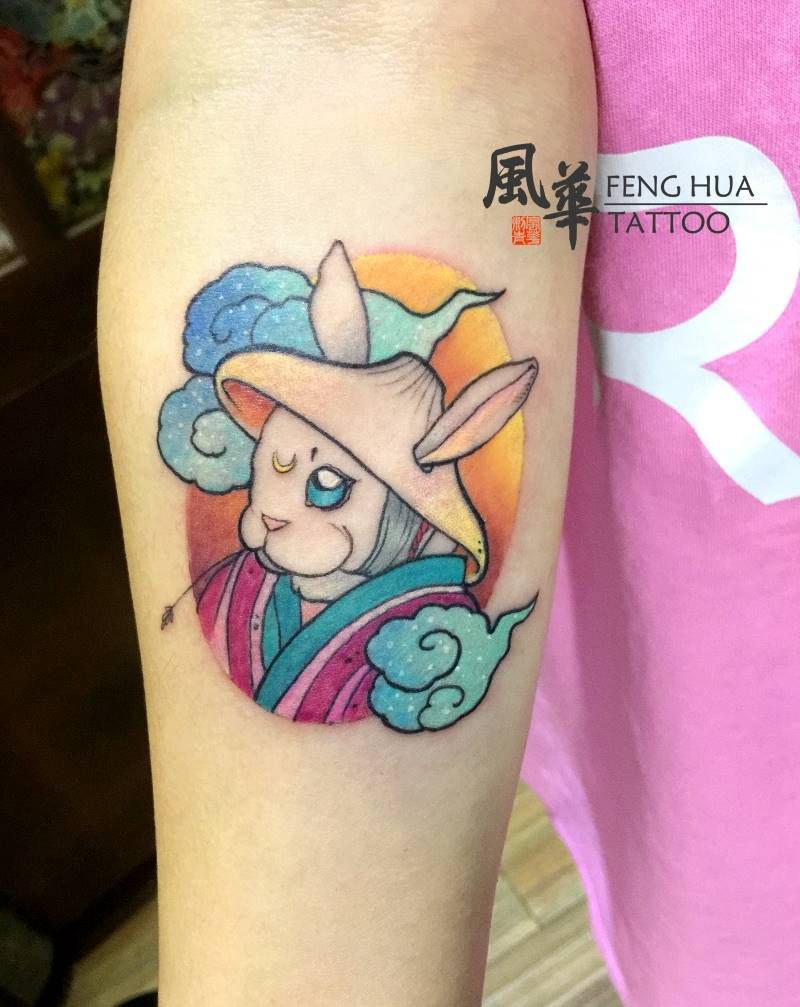 小兔子纹身图片_手臂手部水彩新传统兔子纹身图案