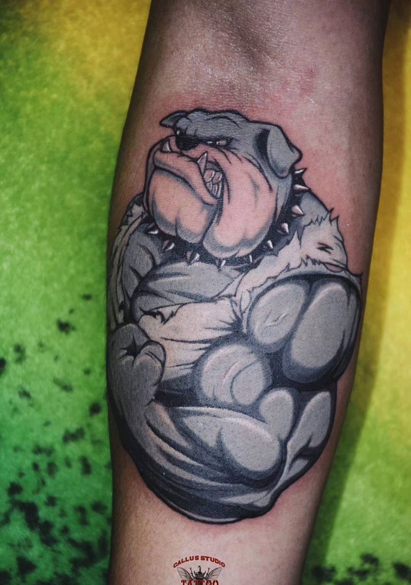 肌肉狗纹身图片_手部New School纹身图案