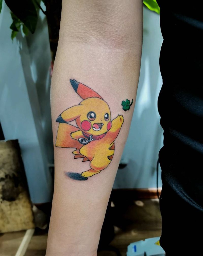 皮卡丘纹身图片_手臂New School卡通纹身图案