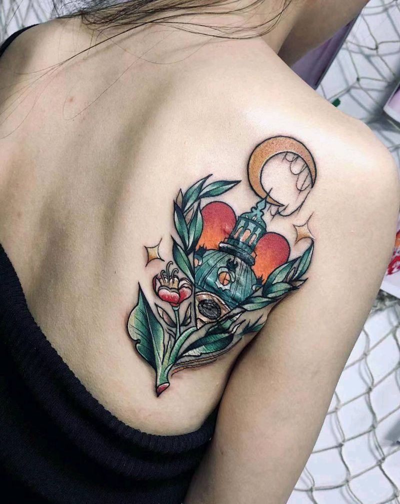 疤痕遮盖纹身图片_背部New School纹身图案