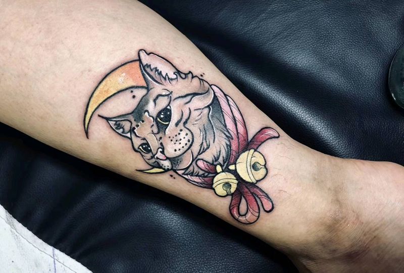 猫纹身图片_脚部New School猫纹身图案