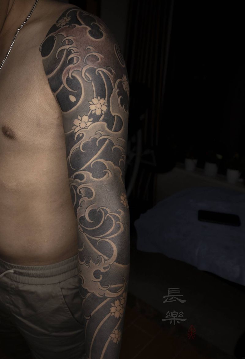 浪臂进度纹身图片_手臂手部新传统老传统浪臂纹身图案