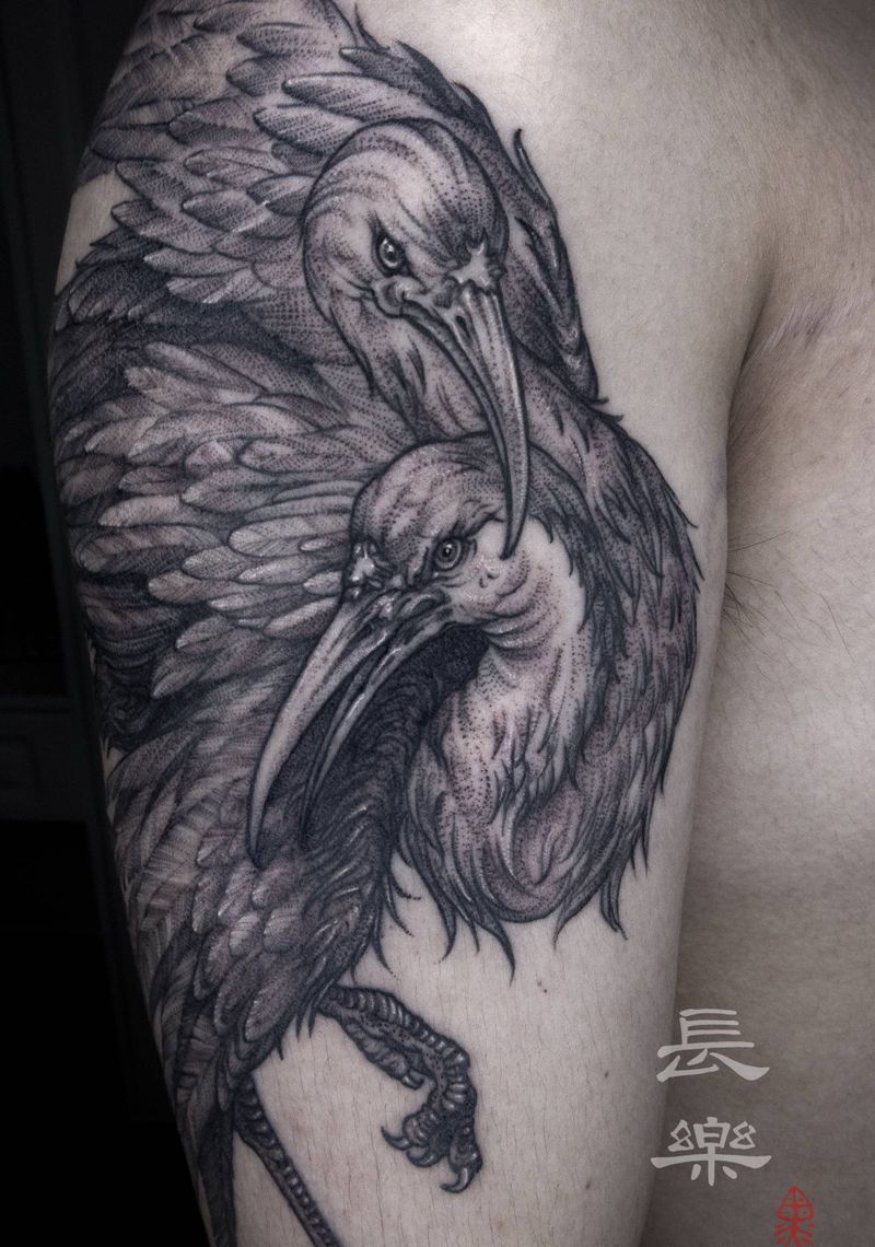 闲云野鹤纹身图片_手臂手部新传统欧美写实鹤仙鹤纹身图案