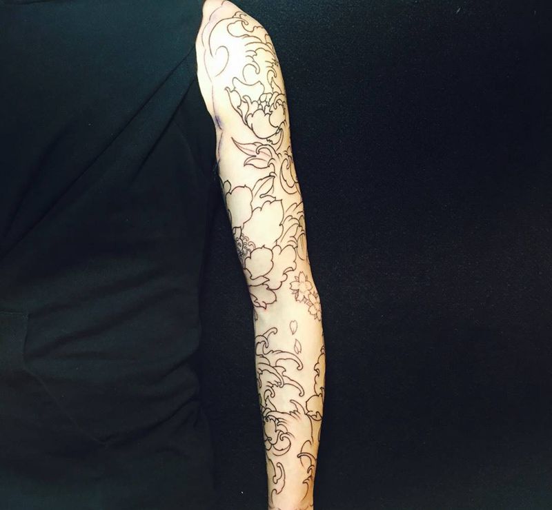 传统浪花牡丹～纹身图片