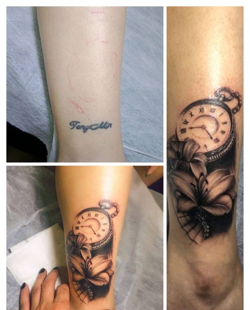 遮盖纹身图片_脚部新传统花纹身图案