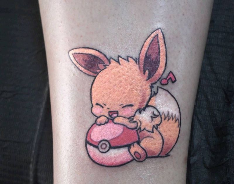 皮卡丘老婆纹身图片_腿部卡通纹身图案