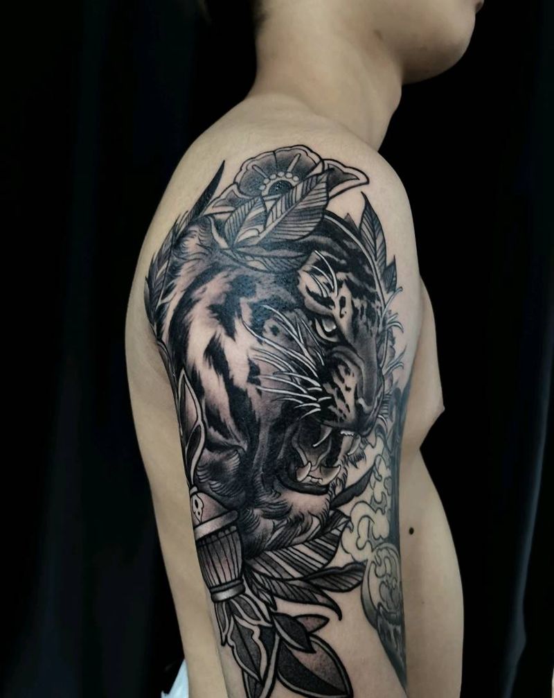 大虎头纹身图片_手臂New School纹身图案