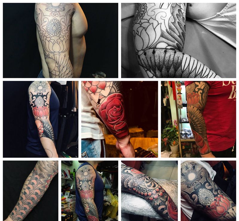 点刺花臂纹身图片