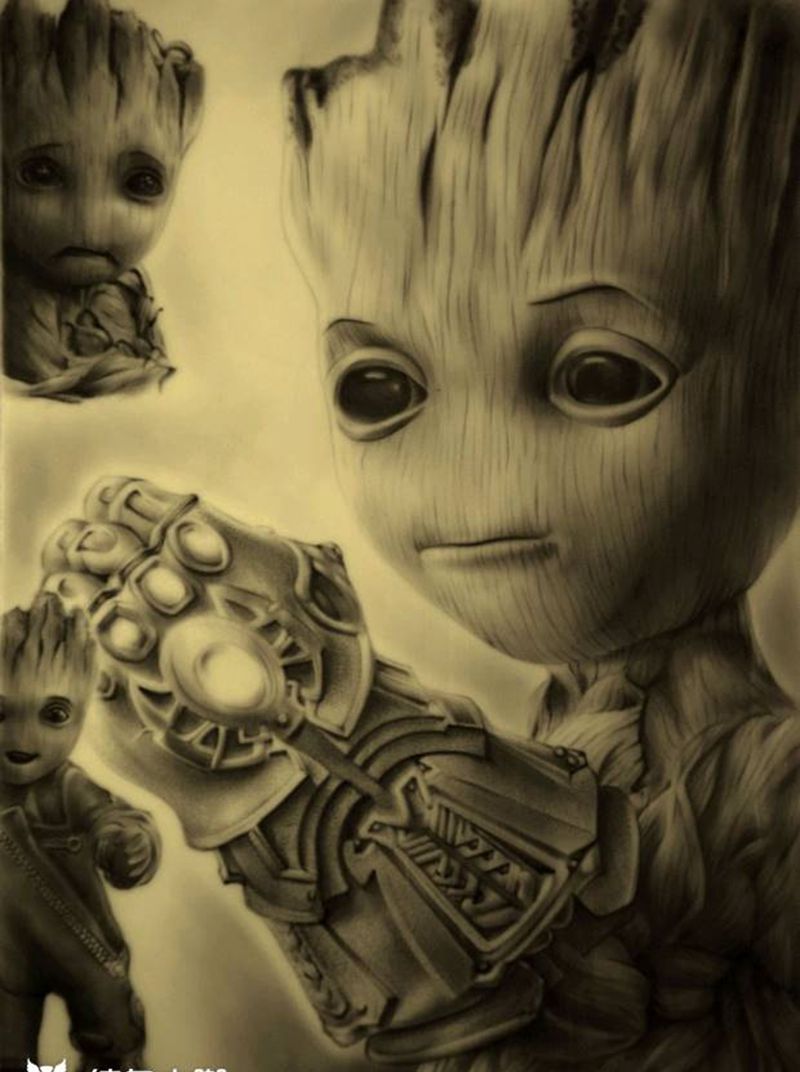 树人格鲁特纹身图片_肩部胸部欧美写实纹身图案