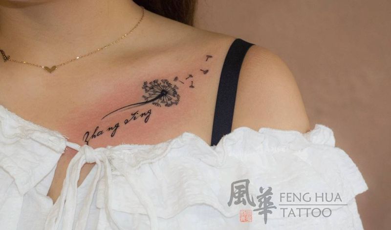 小清新纹身图片_肩部胸部水墨水彩纹身图案