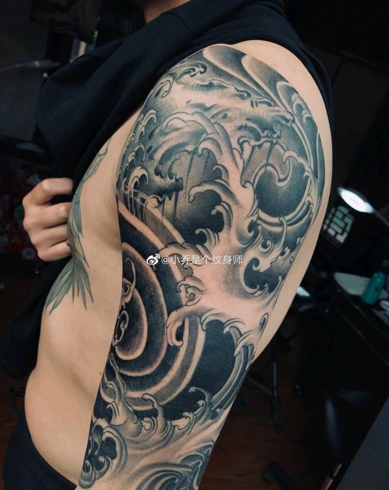 浪纹身图片_手臂新传统纹身图案