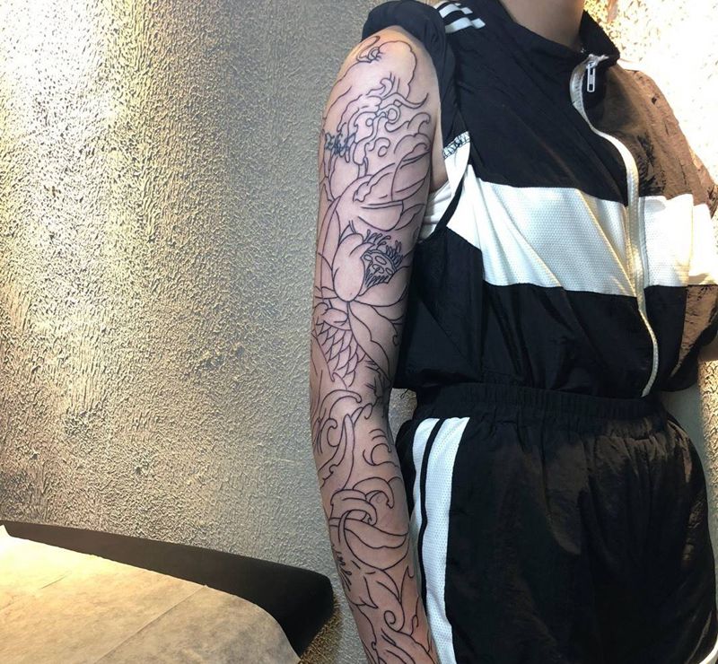 鳌鱼花臂未完成纹身图片