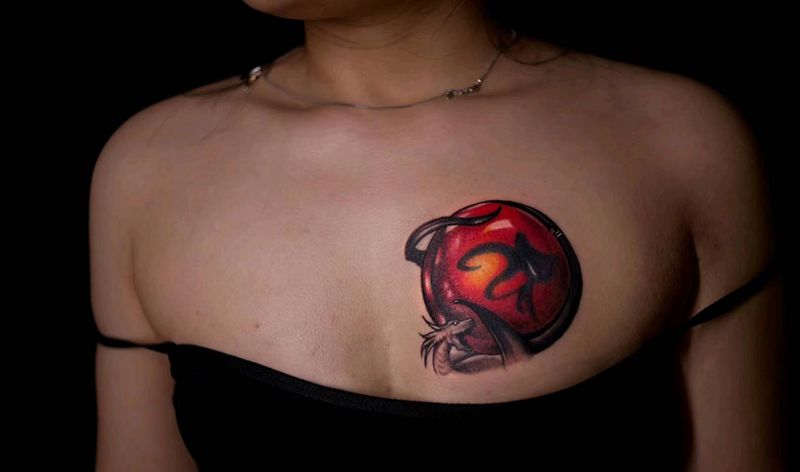 龙珠封印纹身图片_胸部欧美写实纹身图案