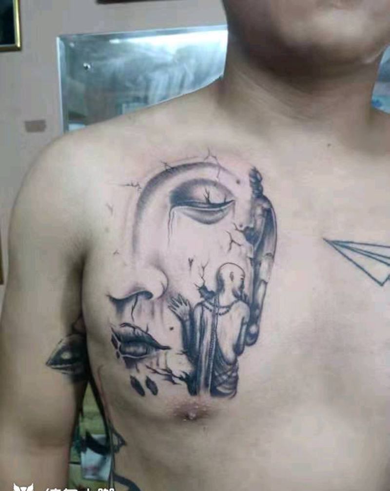 皈依我佛纹身图片_胸部纹身图案